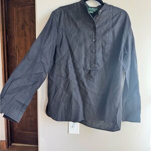 Ralph Lauren Black Linen Buttin Down Ling Sleeve Casual Comfy Tunic Top 10